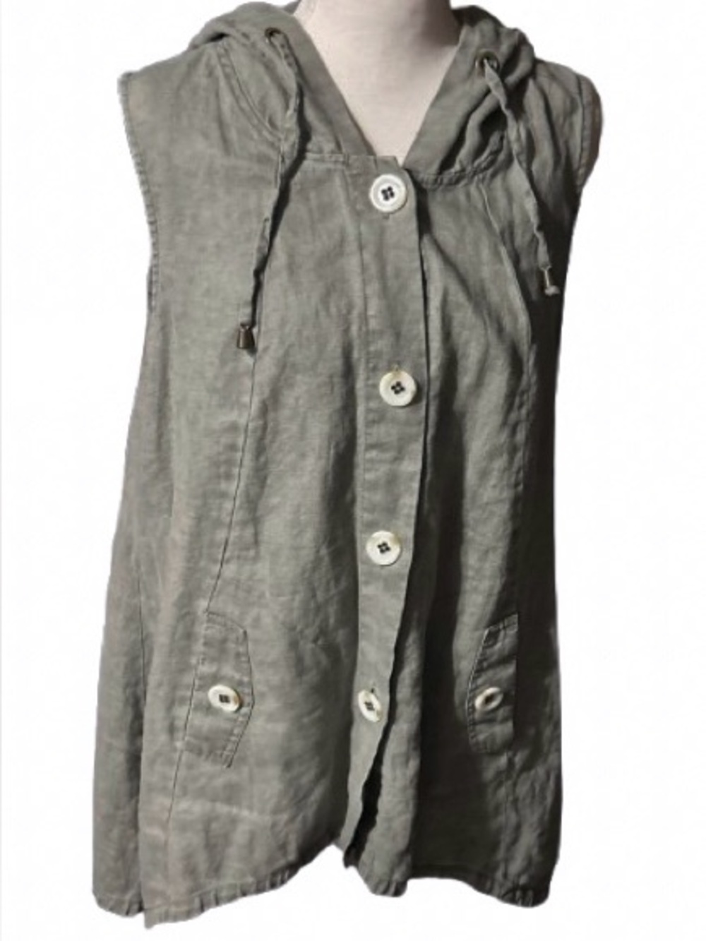Linen Hoodie Vest J. Crew Green Women's Top Beach Resort Resortwear Army Large